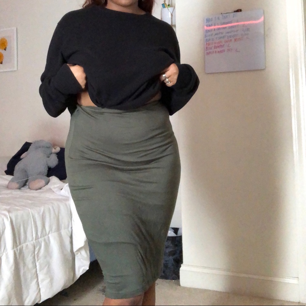 Army Green, Knee Length Skirt